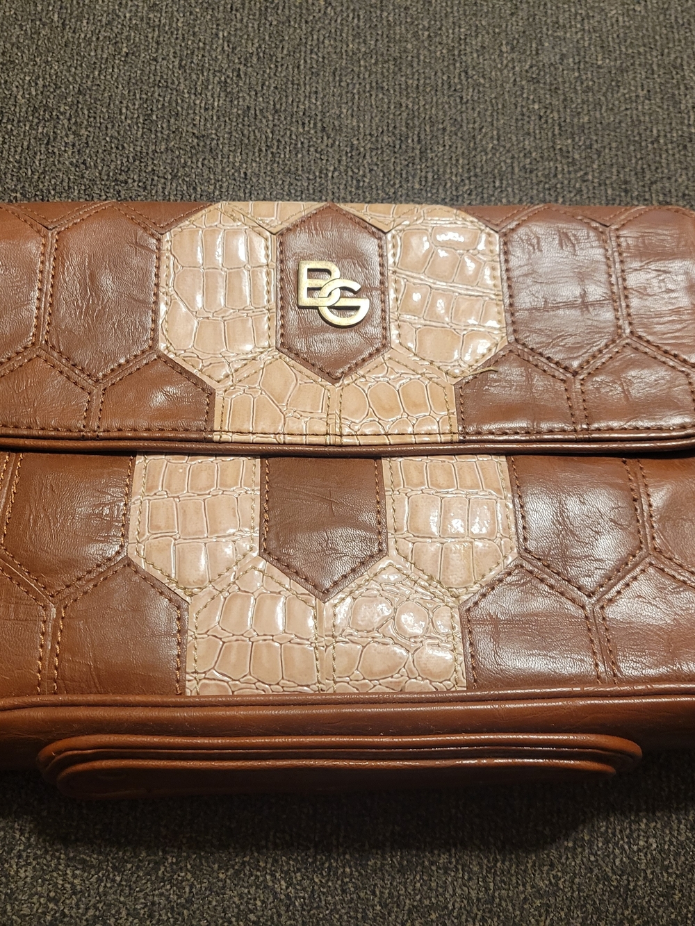 BCBGeneration Brown and Beige Croc-Embossed Clutch